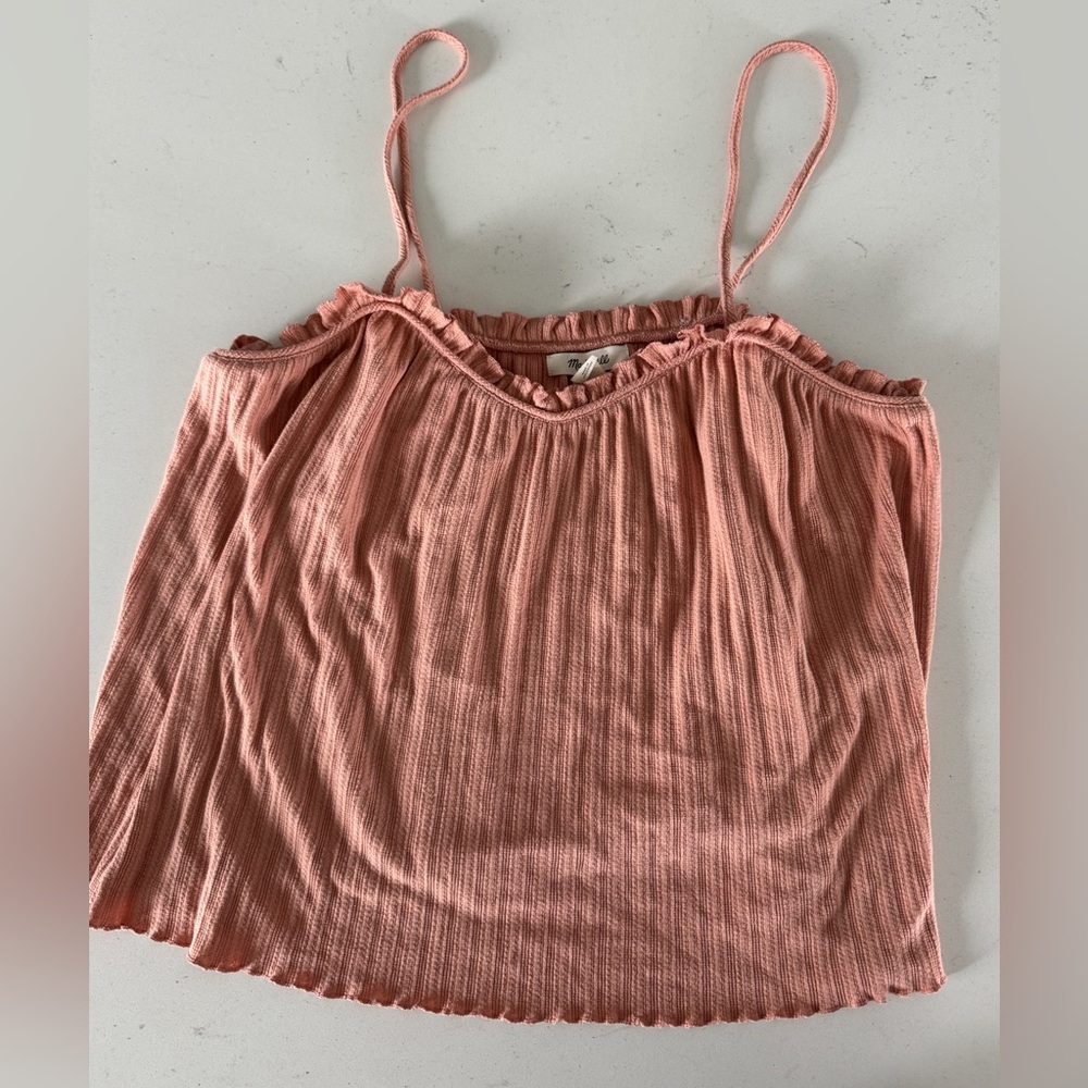 Madewell Dusty Rose Ribbed Ruffle-Trim Cami